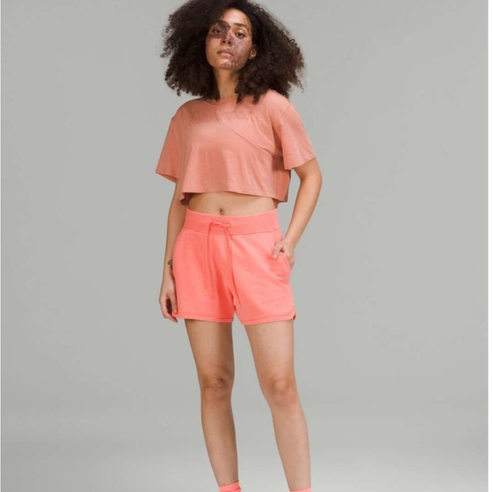 SOLD Lululemon • Cotton Cashmere Knit High-Rise Shorts 4” Raspberry Cream 10
